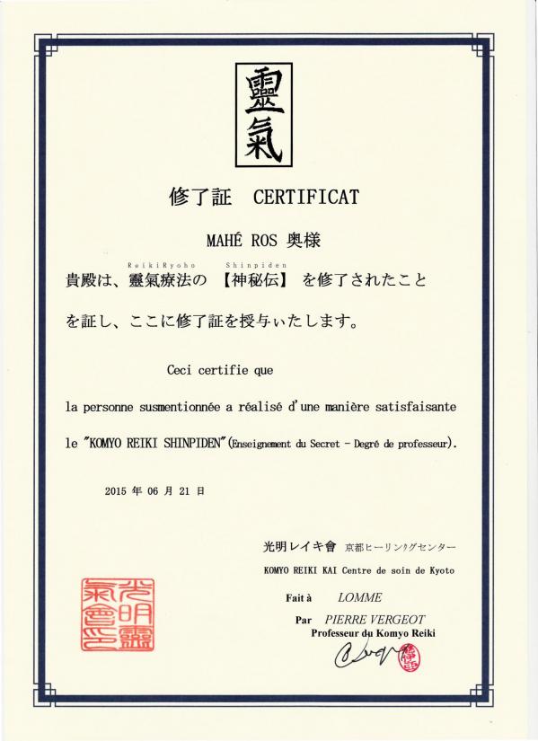 Certificat shihan maheros